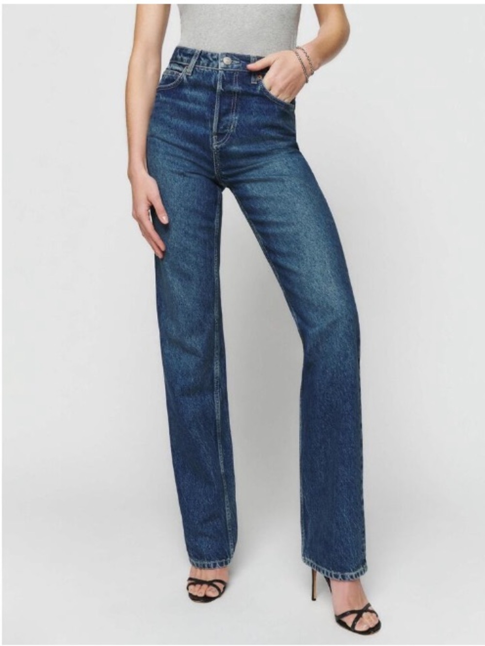 Reformation Cynthia High Rise Straight Jeans Medium Wash Lanier Denim 27